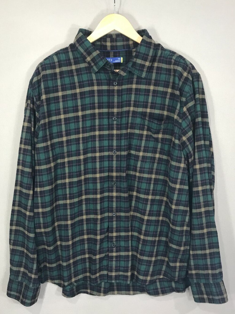 Apt 9 Shirt Men's 2XL Green Purple Plaid Soft Flannel Button Down LS Pocket Fish